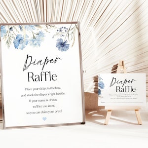 Dusty Blue Baby in Bloom Windel Raffle Karte, Floral Windel Raffle Card Insert, Baby Shower Insert Card, Baby in Bloom Baby Shower