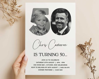 50th Birthday Invitation with photo, Look Who's 50, 50th Invitation with Picture Template, Simple 50th Invitation, Male 50th Invites