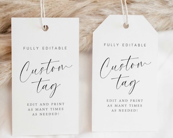 Editable Tags Template, Printable Gift Tag Label, Custom Calligraphy Favor Tag, Minimalist Wedding Baby Shower Party, Instant Download