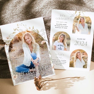 Wildflower Graduation Invitation Template | Wildflower Graduation Announcement | Floral Graduation Invitation | Photo Invite