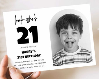 21st Invitation with photo, Look Who's 21, 21st Editable Birthday Invitation Template, Simple 21st Invitation, Male 21st Invitation Templett