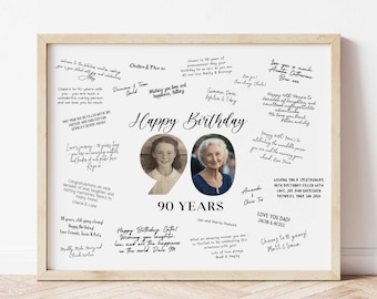 90th Birthday Signature Board Printable, Minimal 90th Birthday Photo Sign, 90th Welcome Sign, Guest Book, Autograph Poster