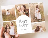 Editable 5 Photo Holiday Card: Arch Family Christmas Canva Template