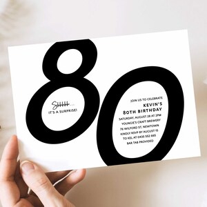 Minimalist 80th Invitation Instant Download, 80th Invitation for Men, 80th Invitations Women, 80th Editable Template, 80th Surprise Party