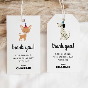 Puppy Birthday Favor Tags, Puppy Pawty Favour Tags, Puppy Thank You Tag Dog, Birthday Swing Tag, Dog 1st Birthday Bundle, Minimalist