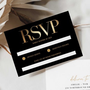 ZARA Black and Gold RSVP Template, Black and Gold Response Card, Editable RSVP, 30th 40th 50th 60th 70th 80th, Instant Download rsvp