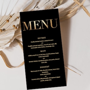 ZARA Black and Gold Menu, Simple Black and Gold Menu, Gold, Black, Elegant Menu Template, Menu, 40th, 50th, 60th, 70th, 80th, Templett