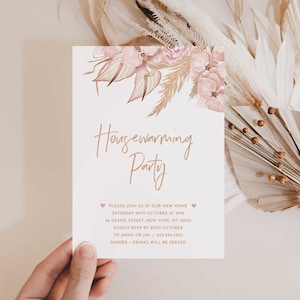 Boho Housewarming Party Einladung Vorlage, Housewarming Party lädt, Boho Hinterhof Party, Housewarming Party Einladung, Pink Floral