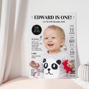 Milestone Poster with Photo Black Text, 1st Birthday Poster, 1st Birthday Chalkboard Poster, Birthday Sign, Welcome Sign with Photo