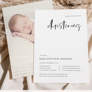 AVA Modern Minimalist Christening Invitation Template, Simple Baptism Invitation, Baptism Invitation Instant Download, Editable Template