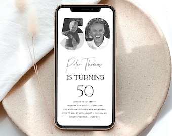 50th Birthday Invitation Evite, 50th Electronic Birthday Invitation with photo, 50th Birthday Invitation Template, Male 50th Invite Editable