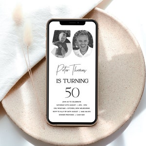 50th Birthday Invitation Evite, 50th Electronic Birthday Invitation with photo, 50th Birthday Invitation Template, Male 50th Invite Editable