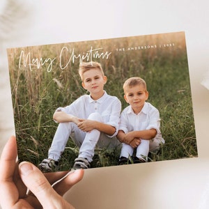 Cartolina di buon Natale MODIFICABILE con foto, modello di cartolina di Natale per famiglie con foto moderne e minimaliste, semplice cartolina di Natale per foto di famiglia