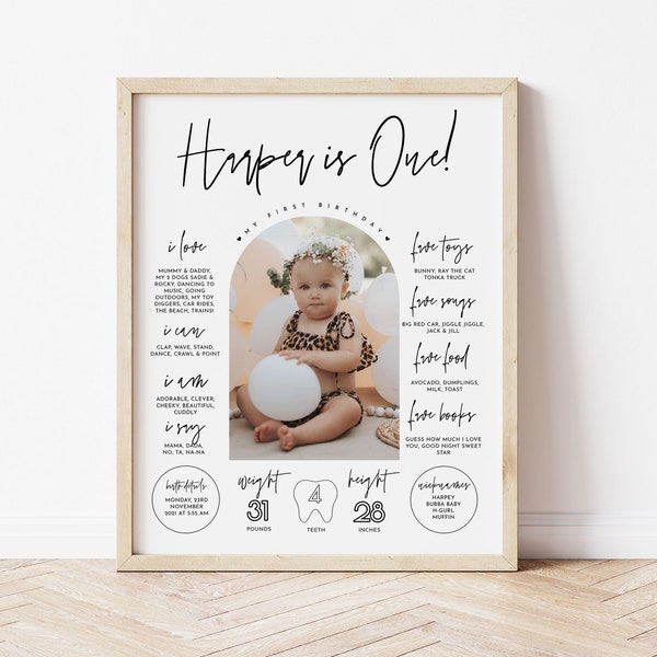 Baby's First Year Milestone Board Template, Fully Editable, Minimal 1st Birthday Photo Milestone Sign, Simple Modern 1st Milestone Poster