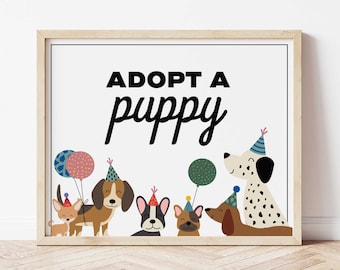 Adopt a Puppy Sign, Dog Birthday Party Decor (Digital)