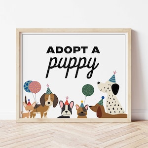 Adopt A Puppy Sign, Printable, Dog Birthday Party, Puppy Adoption, Girl, Vet, Instant Download, Digital, Decor, Puppy Paw-ty, Dog Adoption