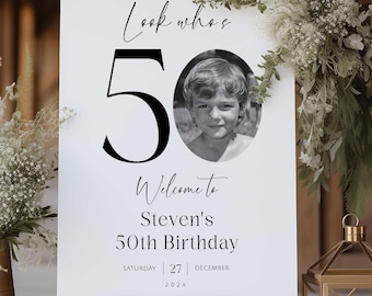 50th Birthday Welcome Sign for Him: Photo Template (Digital Download)