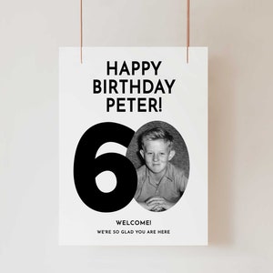 60th Birthday Welcome Sign, Look Who's 60, 60th Birthday Photo, Simple 60th Birthday Poster, Male 60th Welcome Sign, 60th Photo Poster