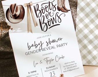 Boots or Bows Gender Reveal Invitation: Western Cowboy Theme (Editable)
