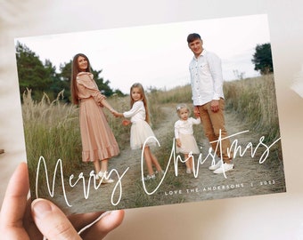 EDITABLE Merry Christmas Photo Holiday Card, Minimalist Photo Family Christmas Card Template, Christmas Card with Landscape Family Photo