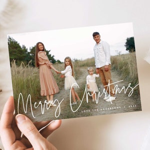 EDITIERBARE Frohe Weihnachten Foto Feiertagskarte, Minimalistische Foto Familie Weihnachtskarte Vorlage, Weihnachtskarte mit Landschafts Familienfoto