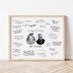 Panneau de signature 60e anniversaire imprimable, panneau photo minimal de 60e anniversaire, 60e plaque de bienvenue, 60e livre d'or, affiche d'autographes
