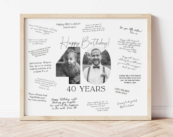 40th Birthday Signature Board Printable, Minimal 40th Birthday Photo Sign, 40th Welcome Sign, Guest Book, Autograph Poster