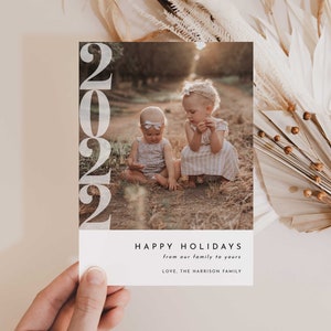 EDITABLE Happy Holidays Photo Card, Christmas Card Template, Minimal Happy Holidays Card, Happy Holidays with Photo Template, Instant