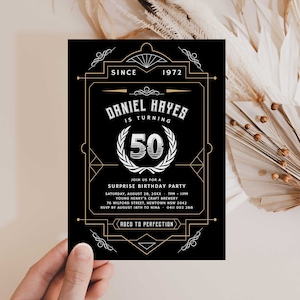 Invitación de cumpleaños de whisky, invitación de cumpleaños número 50 para hombres, invitación de cumpleaños número 50, cumpleaños para adultos escocés Evite, descarga instantánea imprimible