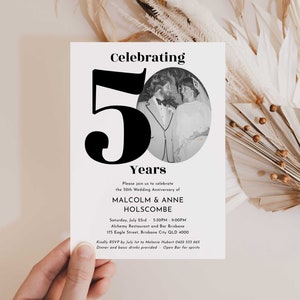 50th Wedding Anniversary Invitation, Golden Anniversary Photo Invitation Template, Instant Download, Editable, Gold Vow Renewal, with Photo