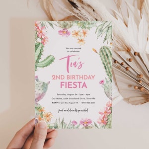 Fiesta 2nd Birthday Invitation, Fiesta Editable Template, Fiesta Girl 2nd Birthday Invitation, Mexican Fiesta Invitation, Cactus Invitations