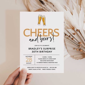 Cheers and Beers 30th  Invitation Instant Download, Cheers to 30 Years Invitation, Beer 30th Invitation Editable Template, Male 30th Invites