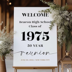 Class Reunion Welcome Sign, 50th Reunion Welcome Board, 50 year high school reunion, Minimalist, Poster, Editable Custom Sign