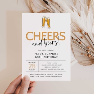 Cheers and Beers 60th Invitation Instant Download, Cheers to 60 Years Invitation, Beer 60th Invitation Editable Template, Male 60th Invites