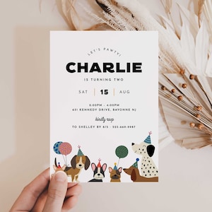 Dog Birthday Invitation, Puppy Pawty Invitation, Dog Theme 2nd Birthday Invite, Pawty Birthday Invitation, Editable Invitation, INSTANT