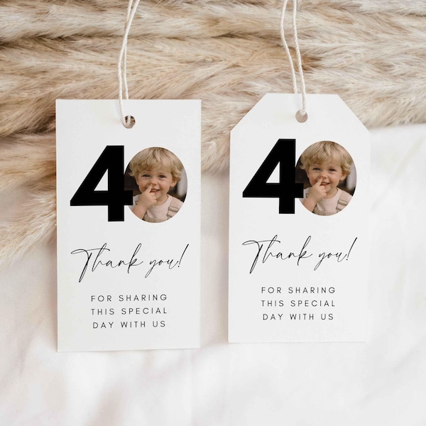 40th Birthday Thank You Favor Tags, Printable Tags (Canva Editable)