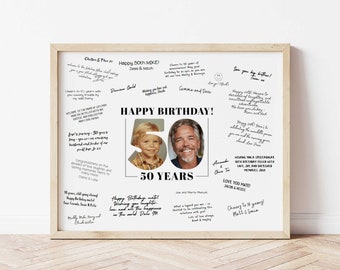 50th Bday Decor Men, 50th Anniversary Signature Board Printable, 50th Welcome Sign Guest Book