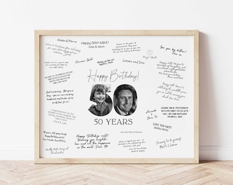 50th Bday Decor Men, 50th Birthday Signature Board Printable, Minimal 50th Birthday Photo Sign, 50th Welcome Sign, Guest Book