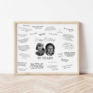 50th Birthday Signature Board Printable, Minimal 50th Birthday Photo Sign, 50th Welcome Sign, Guest Book, Autograph Poster