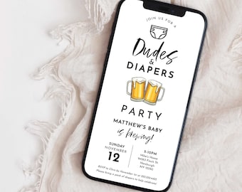 Beer and Diaper Party Baby Shower Evite, Man Shower, Dadchelor Template, Dudes and Diapers Electronic Invitation, Text Evite, Editable