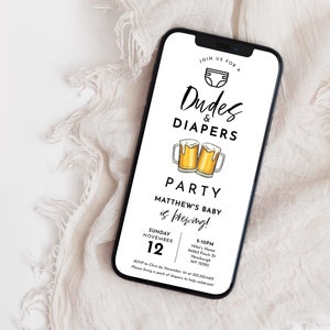 Beer and Diaper Party Baby Shower Evite, Man Shower, Dadchelor Template, Dudes and Diapers Electronic Invitation, Text Evite, Editable