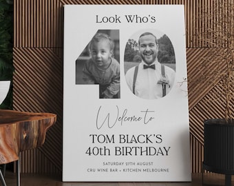 Male 40th Welcome Sign, Look Who's 40 Welcome Sign, 40th Poster with Photo, Modern 40th Welcome Sign, Birthday Welcome Poster