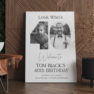 Placa de boas-vindas masculina de 40 anos, Placa de boas-vindas do Look Who's 40, Pôster de 40 anos com foto, Placa de boas-vindas moderna de 40 anos, Pôster de boas-vindas de aniversário