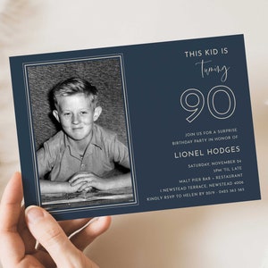 Surprise 90th Invitation for Men with photo, Funny Photo 90th Invitation, 90th Birthday Invite, Simple 90th invites, Male 90th invitations