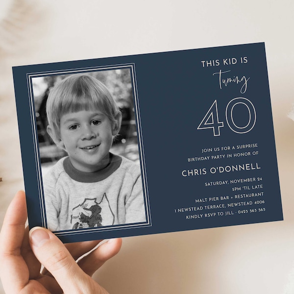 Surprise 40th Invitation for Men with photo, Funny Photo 40th Invitation, 40th Birthday Invite , Simple 40th invites, Male 40th invitations