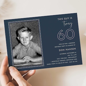 Surprise 60th Invitation for Men with photo, Funny Photo 60th Invitation, 60th Birthday Invite , Simple 60th invites, Male 60th invitations