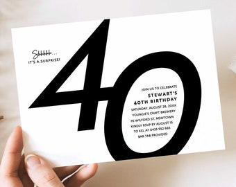 Minimalist 40th Birthday Invitation, Editable Template (Instant Download)