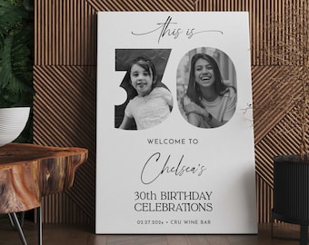 Birthday Sign Custom 30th Welcome Sign, 30th Poster with Photo, 30th Welcome Sign, Birthday Welcome Poster, This is 30, This is Thirty