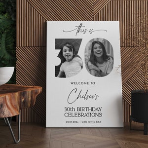 Birthday Sign Custom 30th Welcome Sign, 30th Poster with Photo, 30th Welcome Sign, Birthday Welcome Poster, This is 30, This is Thirty