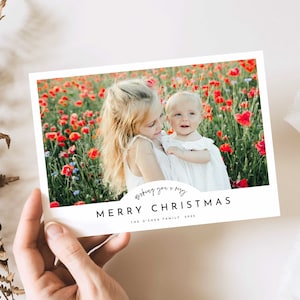EDITABLE Merry Christmas Card With Photos, Photo Christmas Card Template, Minimal Merry Christmas Card, Arch Christmas Card with Photo